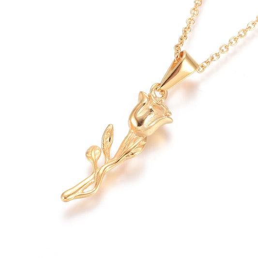 Golden Rose Pendant Necklace
